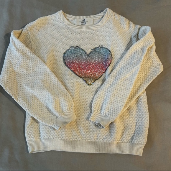 H&M Long Sleeve Textured Sweater with Flip Sequin Heart Design - Picture 8 of 10